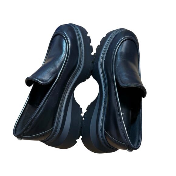 Michael Kors Womens Shoes Size 8 Shiloh Leather Loafer Black Chunky Platform - Picture 3 of 13